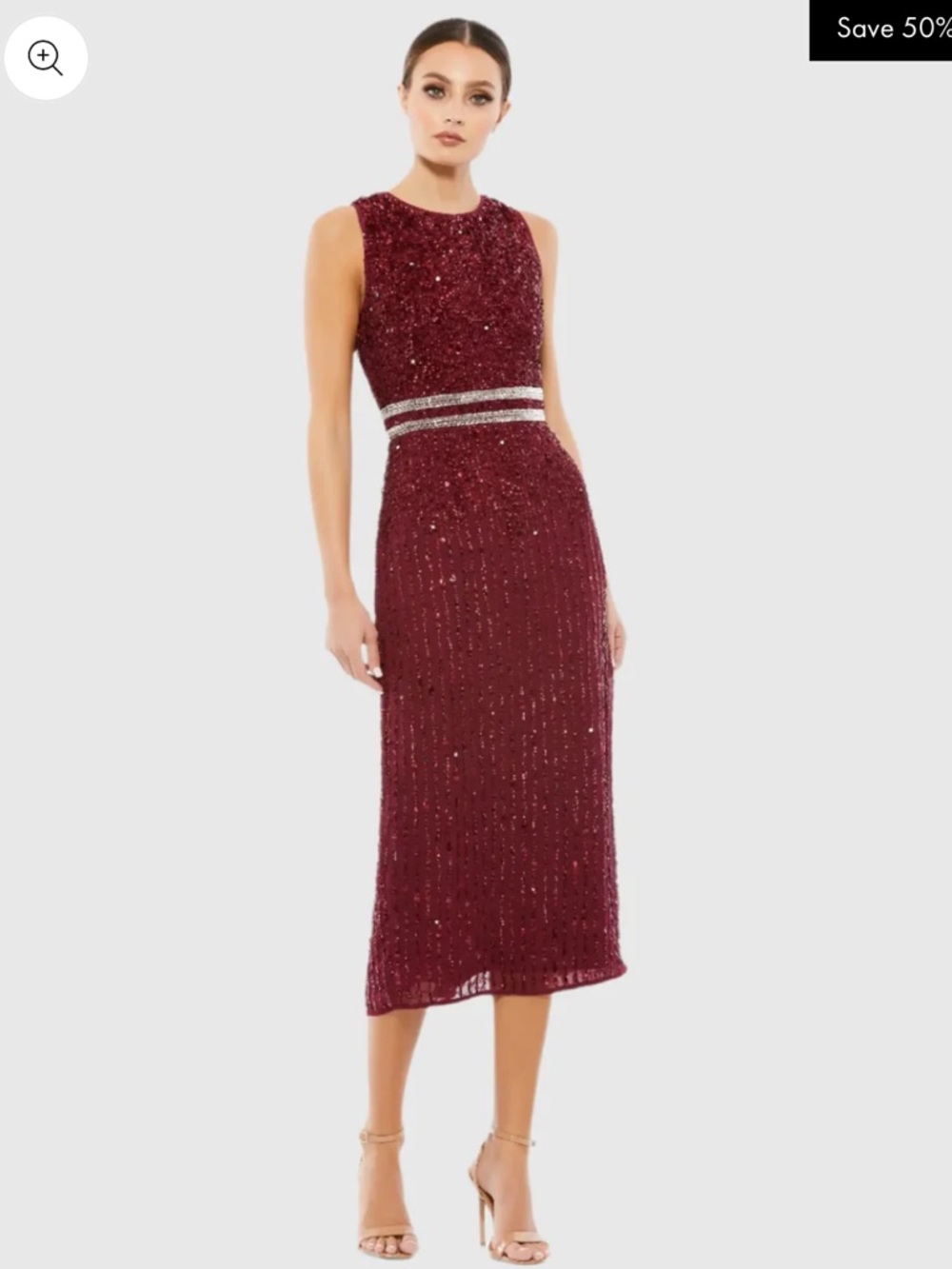 Mac Duggal A10509 Sleeveless High Neck Beaded Midi Sheath Dress sz 2